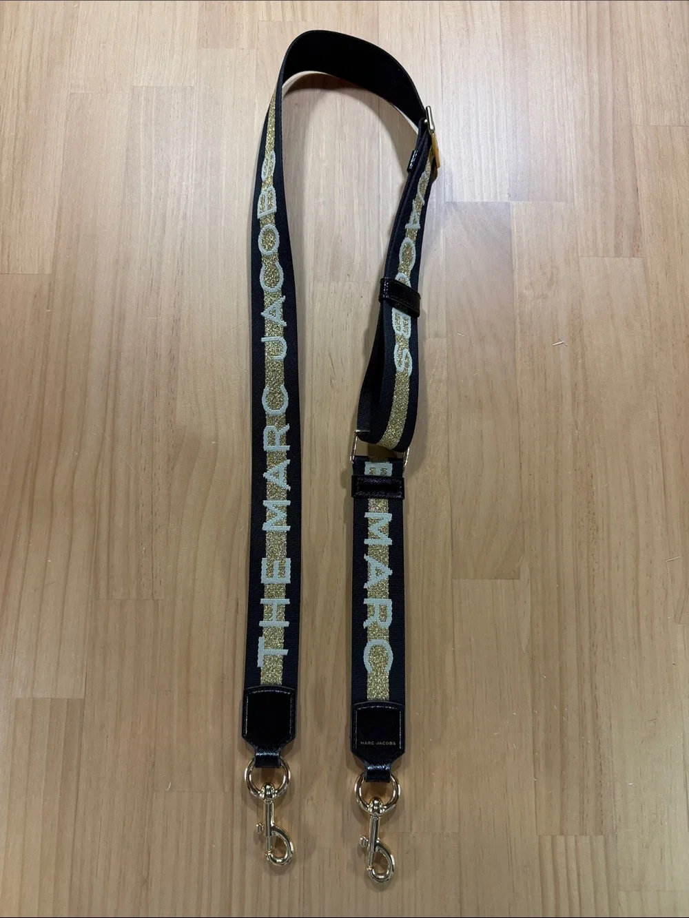 Marc Jacobs Black and Gold Logo Webbing Strap